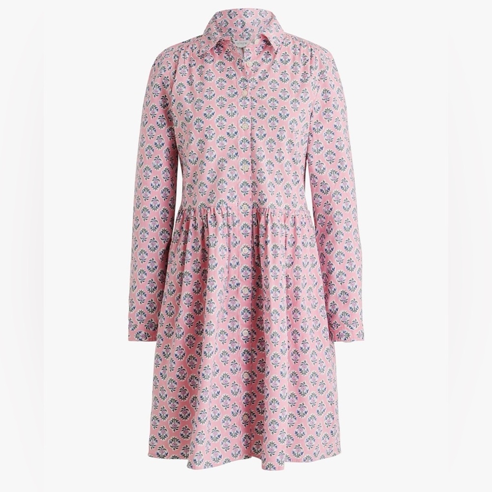 J. Crew Pink Floral Shirt Dress Size 12 Knee Length Cotton Preppy Cottagecore
